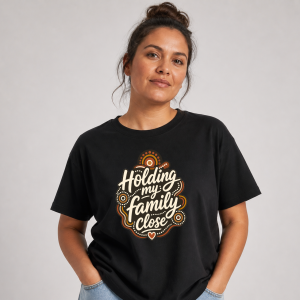 “Holding My Family Close” (Earth Tone Design on Black Tee)
